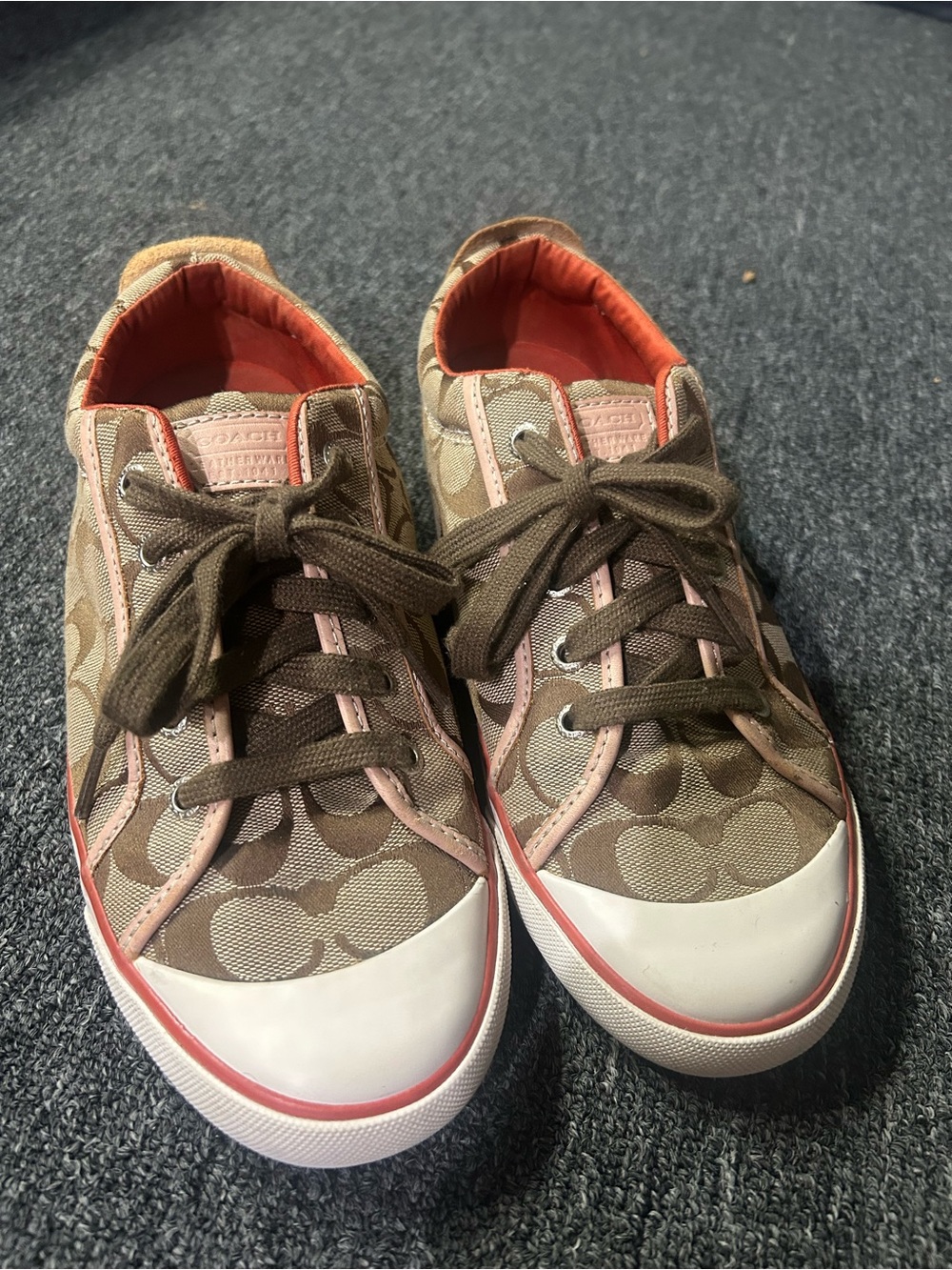 Coach Barrett Signature Logo Canvas Sneaker in Brown/Orange